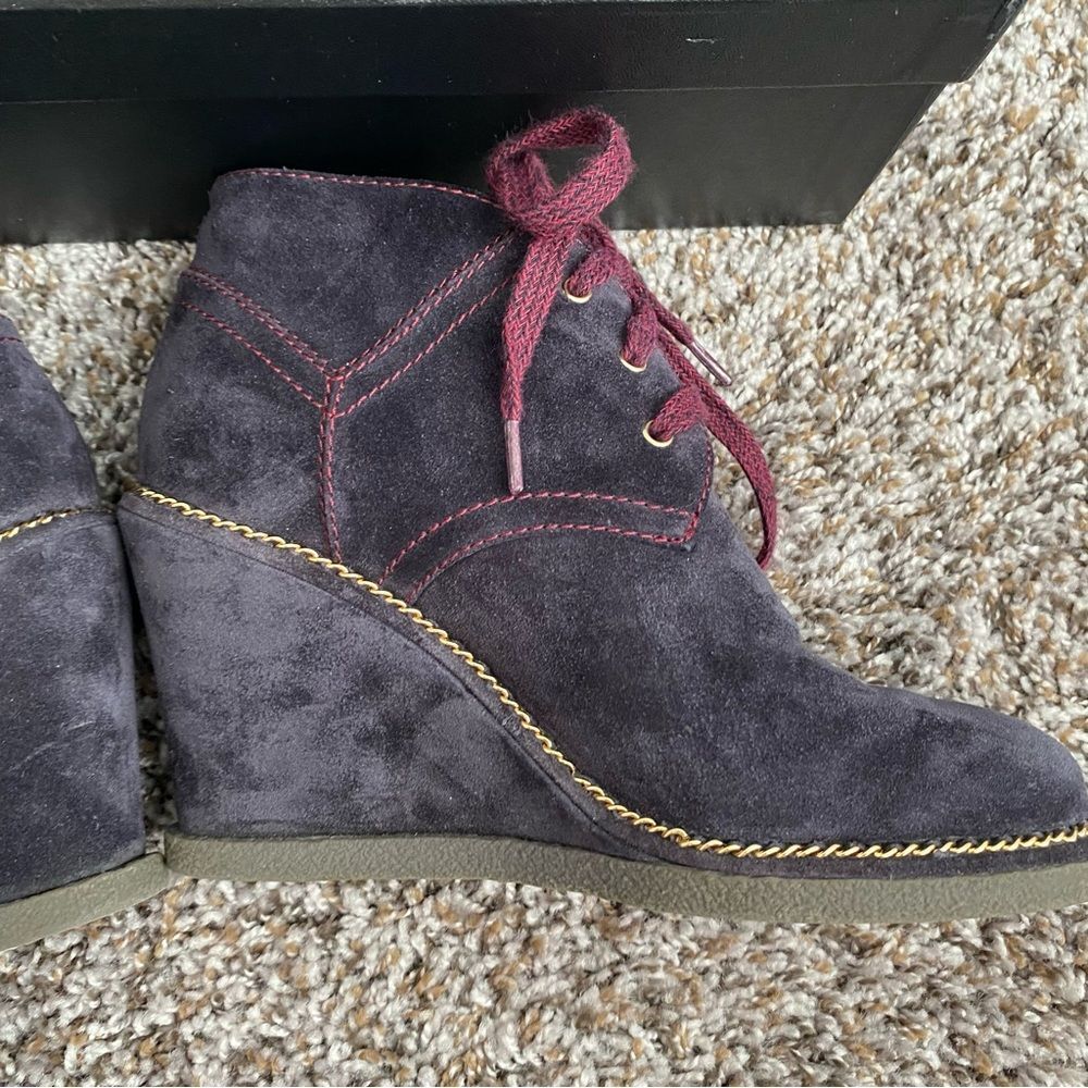 Chanel Lace Up Suede Calfskin Chain Wedge Booties - Picture 7 of 14